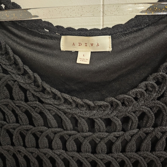 ADIVA Black Crochet Knit Sleeveless Tank Top Lined L Boho Coastal Scalloped Hem - Picture 2 of 8